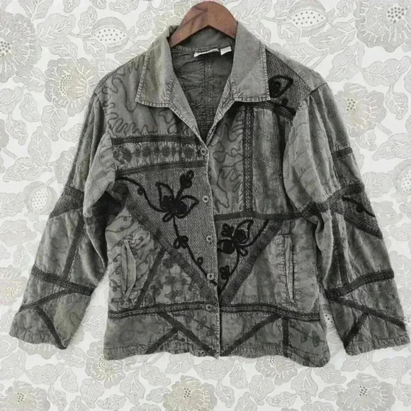 Vintage Chico's Embroidered Women's Blazer Green Size 0/ S - Picture 1 of 10